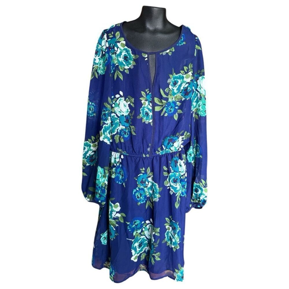 Womens Speechless Floral Print Semi Sheer Long Sleeve Cutout Dress - Sz S